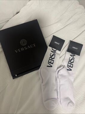 Versace White Logo Crew Socks w box